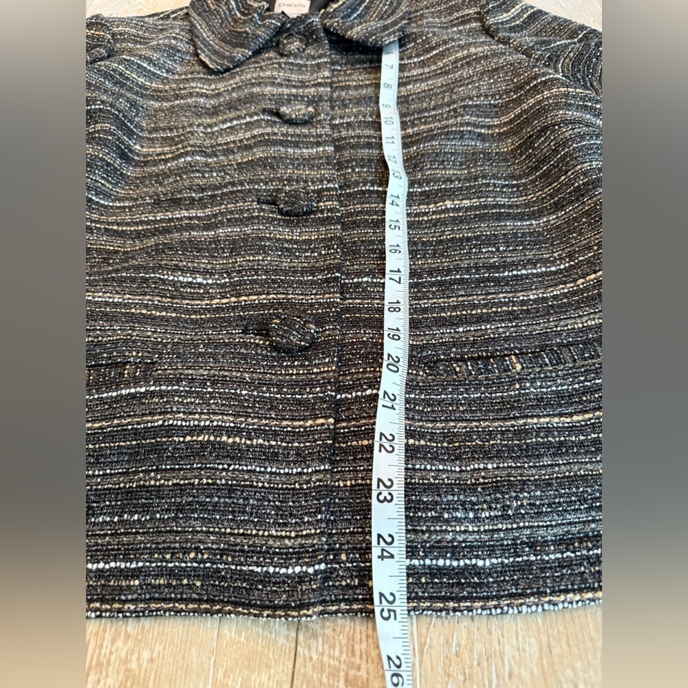 Chico's Women's Black Gray Striped Jacket  gathered collar Chicos size 2 (US 12) - Picture 5 of 9